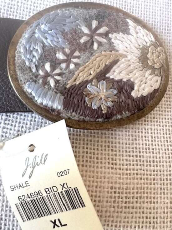 J Jill  Embroidered Floral Metal Buckle Leather Belt Boho Hippie Country main image 6